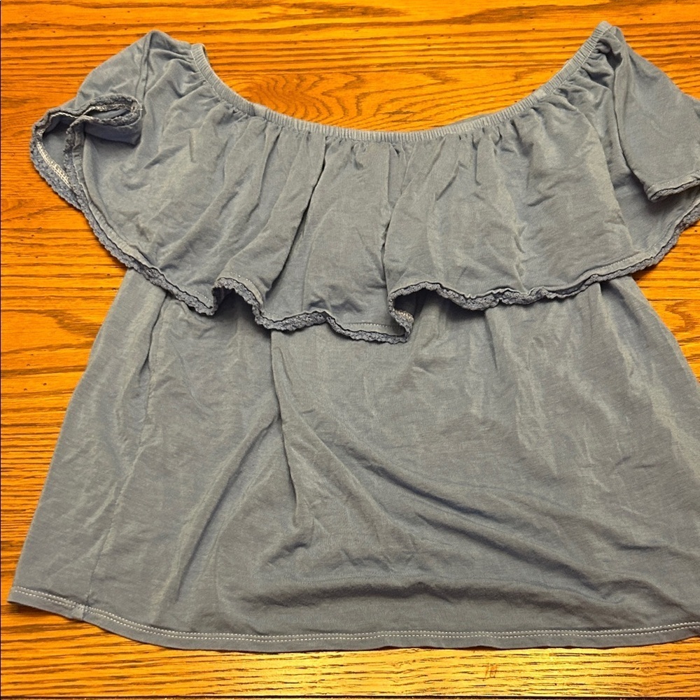 Women's Off-Shoulder Ruffle Top - Blue/9